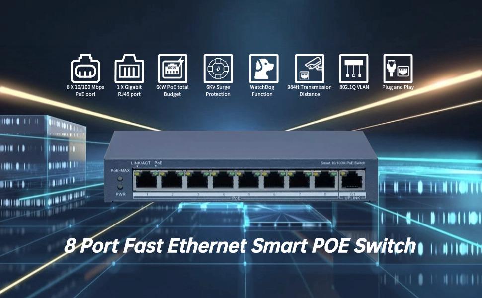 Switch PoE 8 Ports DS-3E1309P-EI/M Commutateur POE intelligent Fast Ethernet