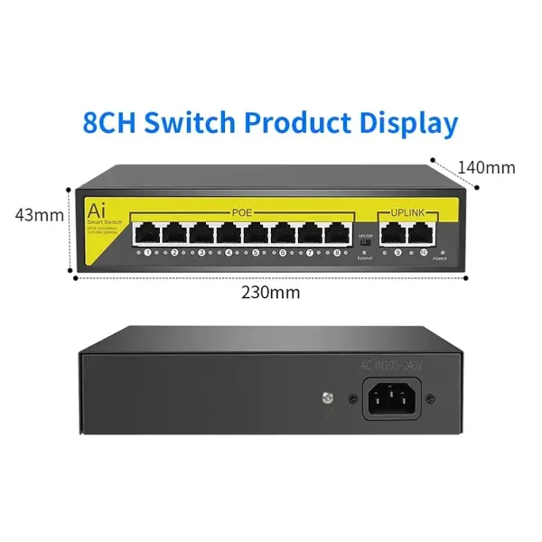 Gigabit Switch 8ports PoE SmartVision 08G20GB 8ports PoE All Gigabit + 2UPLINK de liaison montante