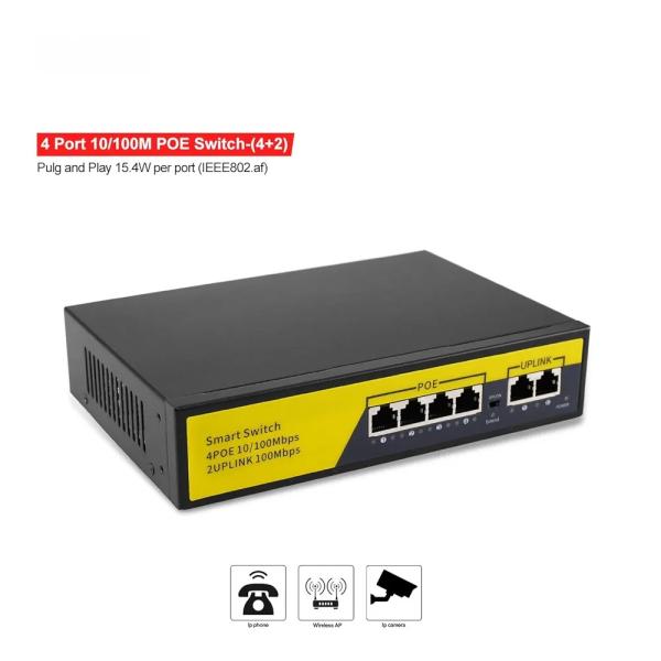 Switch PoE 6 ports SmartVision 1006B 4 ports PoE+ + 2UPLINK Gigabit 1000mbps