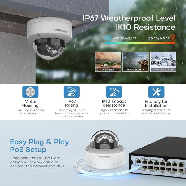 Kit Hikvision IP 4MP 4 Caméras PoE Audio Color Smart Hybride Light