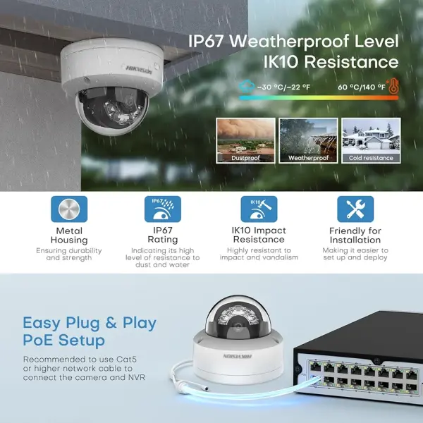 Kit Hikvision IP 2MP 4 Caméras PoE Audio Color Smart Hybride Light
