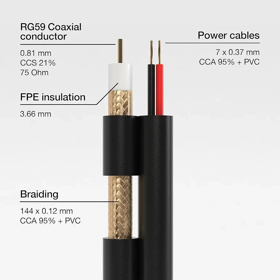 RG59 100M Coaxial câble CCTV RG59+Power