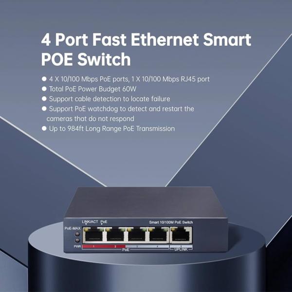 Switch PoE 4 Ports Commutateur POE intelligent Fast Ethernet Hikvision DS-3E1105P-EI/M V2