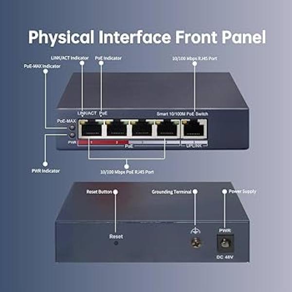 Switch PoE 4 Ports Commutateur POE intelligent Fast Ethernet Hikvision DS-3E1105P-EI/M V2