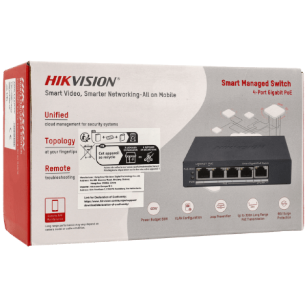 Gigabit Switch 4 Ports DS-3E1505P-EI/M Commutateur POE intelligent Hikvision