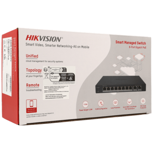 Switch 8 ports Gigabit Hikvision DS-3E1510P-EI/M Commutateur POE intelligent