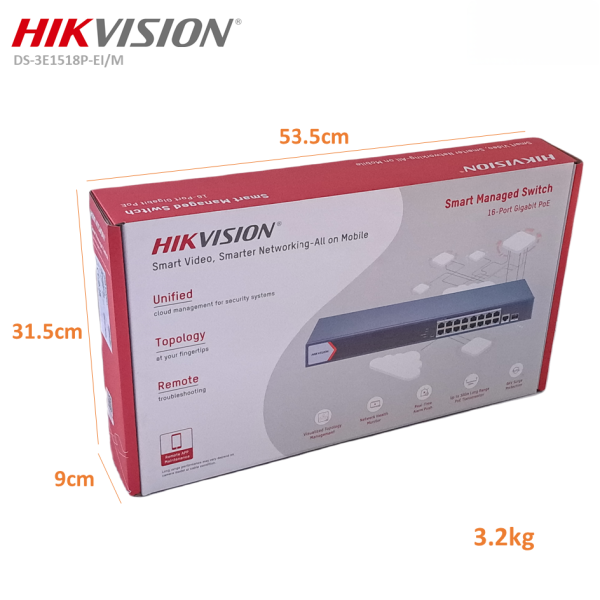 Switch 16 Ports PoE Hikvision DS-3E1518P-EI/M(O-STD) Commutateur POE intelligent Gigabit